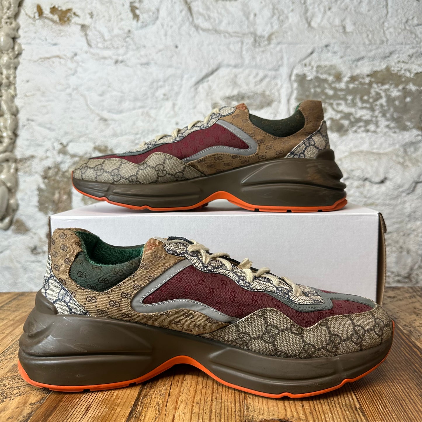 Gucci Rhtyon Multicolor GG Monogram Brown Sneaker Sz 11