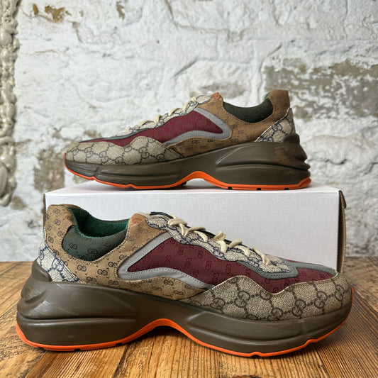 Gucci Rhtyon Multicolor GG Monogram Brown Sneaker Sz 11