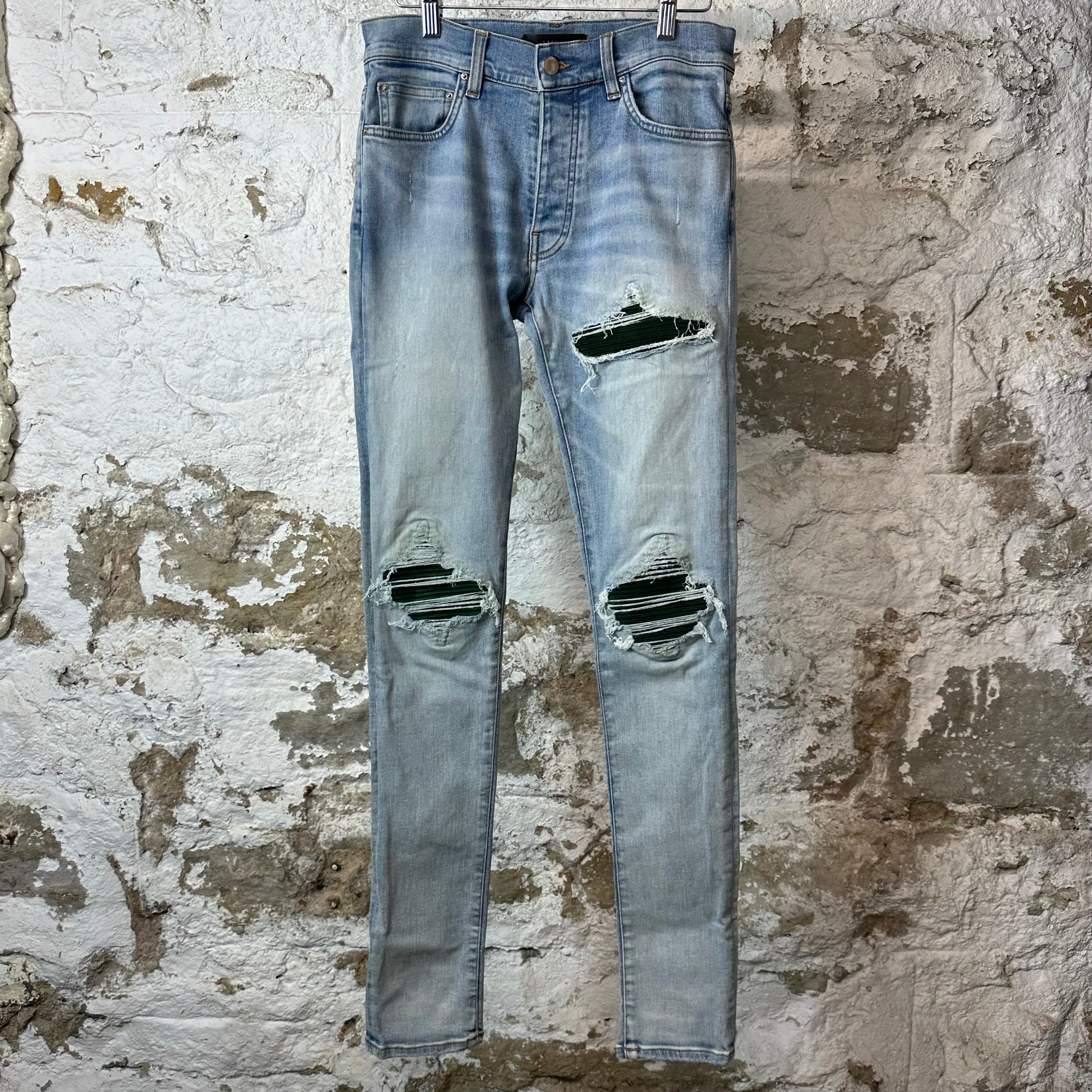 Amiri MX1 Green Suede Blue Denim Jeans Sz 28