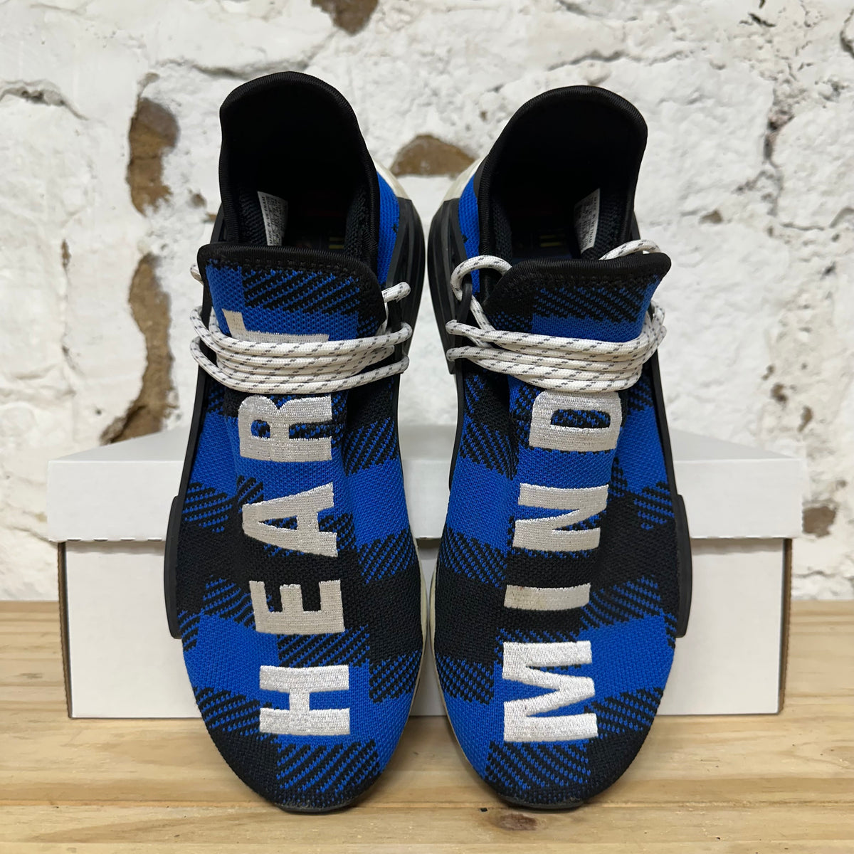 Adidas NMD Hu Pharrel x BBC Blue Plaid Sz 9