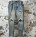 Amiri MX1 Black Leather Blue Denim Jeans Sz 34