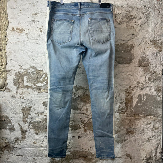Amiri White Velour Stripe Blue Denim Jeans Sz 38