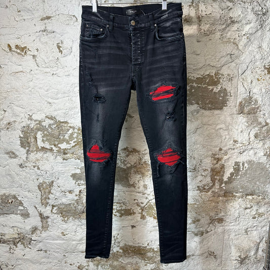 Amiri MX1 Red Suede Black Denim Jeans Sz 31