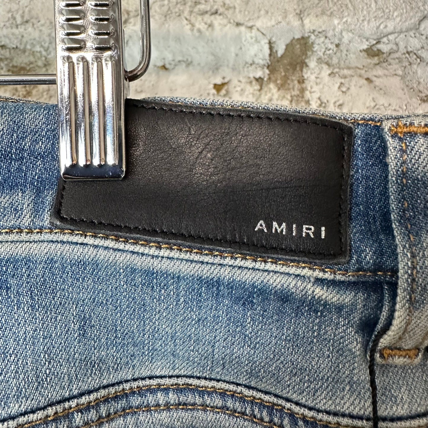 Amiri MX1 Cracked Orange Blue Denim Jeans Sz 34