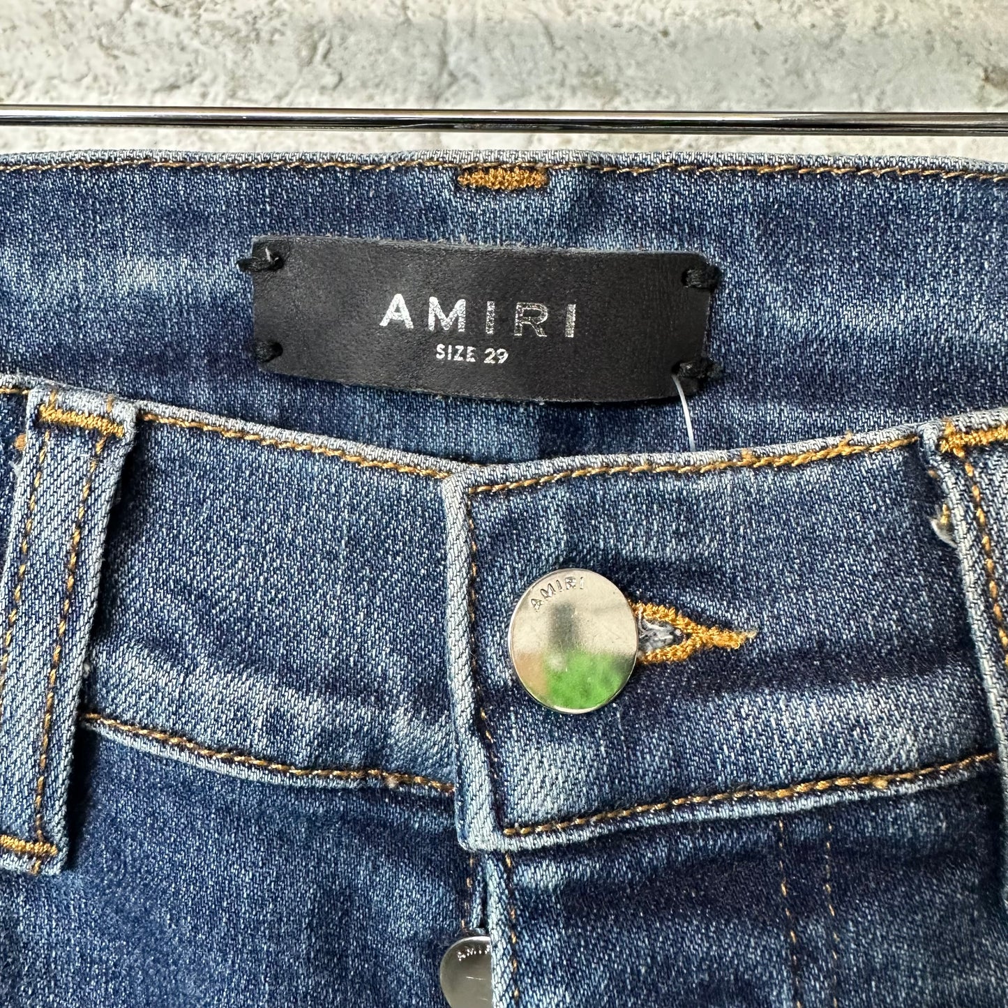 Amiri MX1 Bordeaux Suede Dark Blue Denim Jeans Sz 29