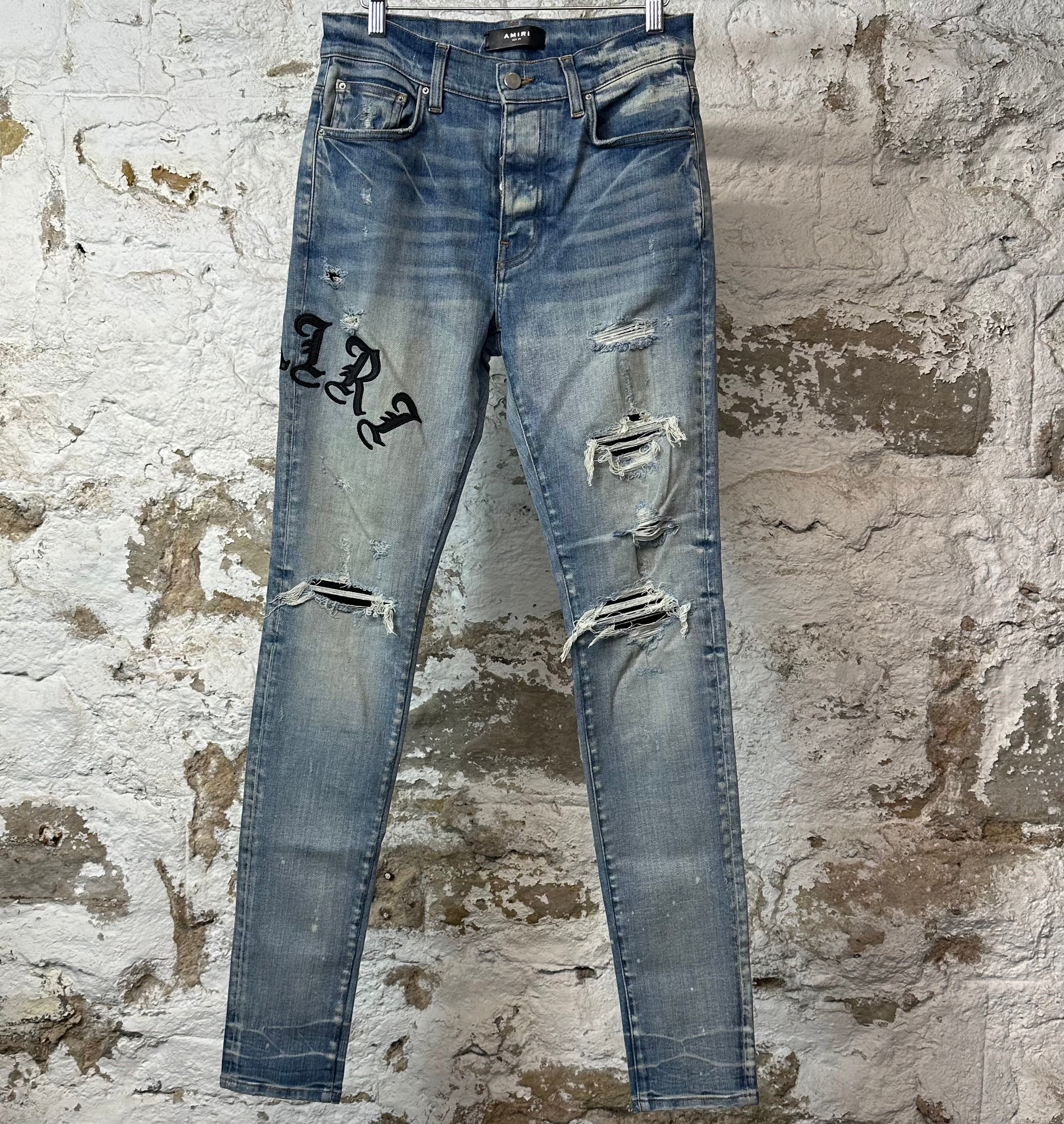 amiri ジーンズ Amiri Blue Denim Distressed Ankle Zip Detailed Jeans M Amiri