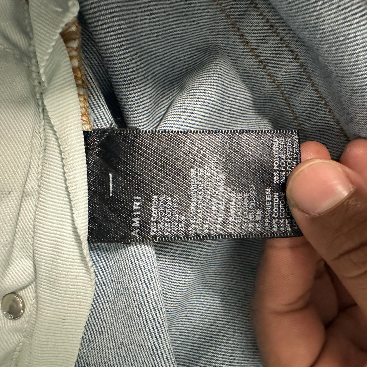 Amiri MX1 Cream Woven Core Logo Blue Denim Jeans Sz 33