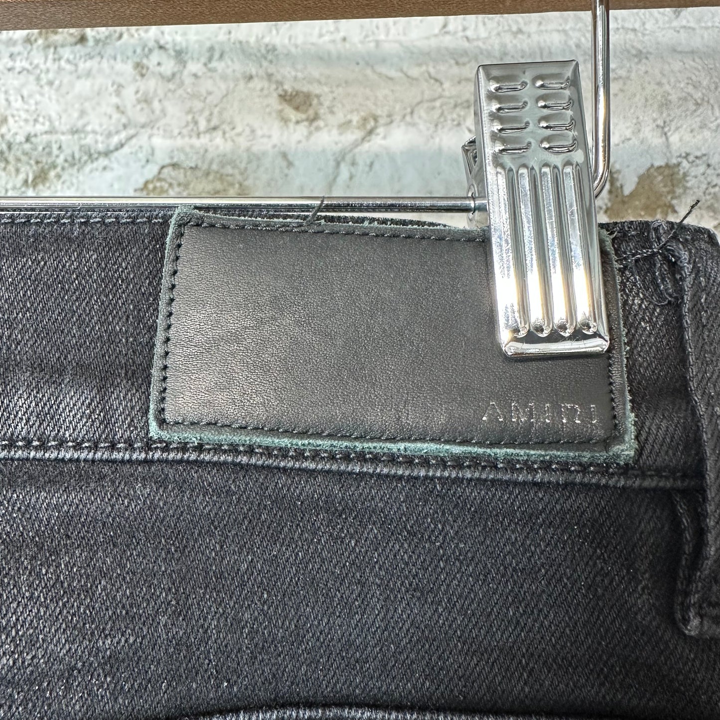 Amiri MX1 Black Leather Black Waxed Denim Jeans Sz 29