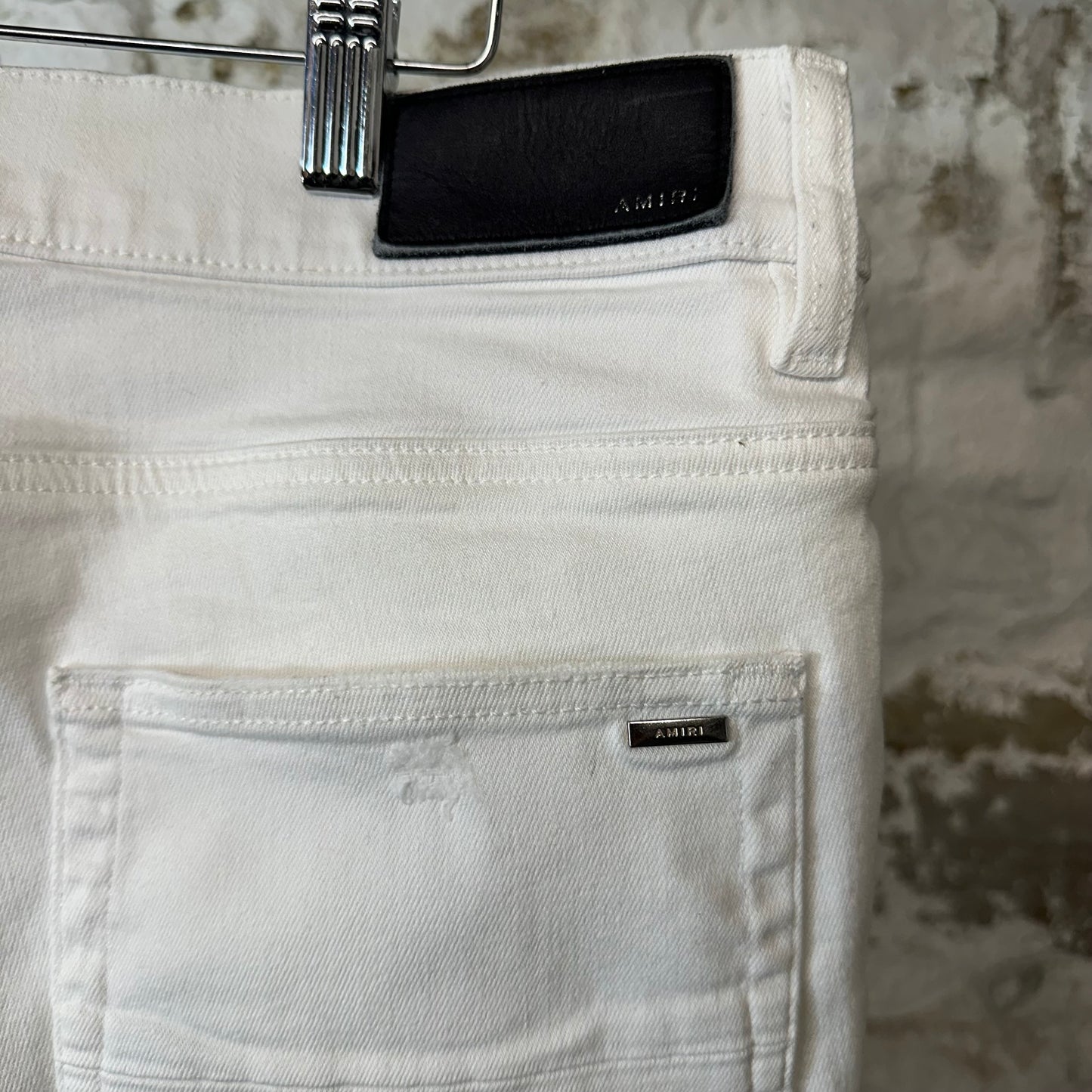 Amiri MX1 White Leather White Denim Jeans Sz 34