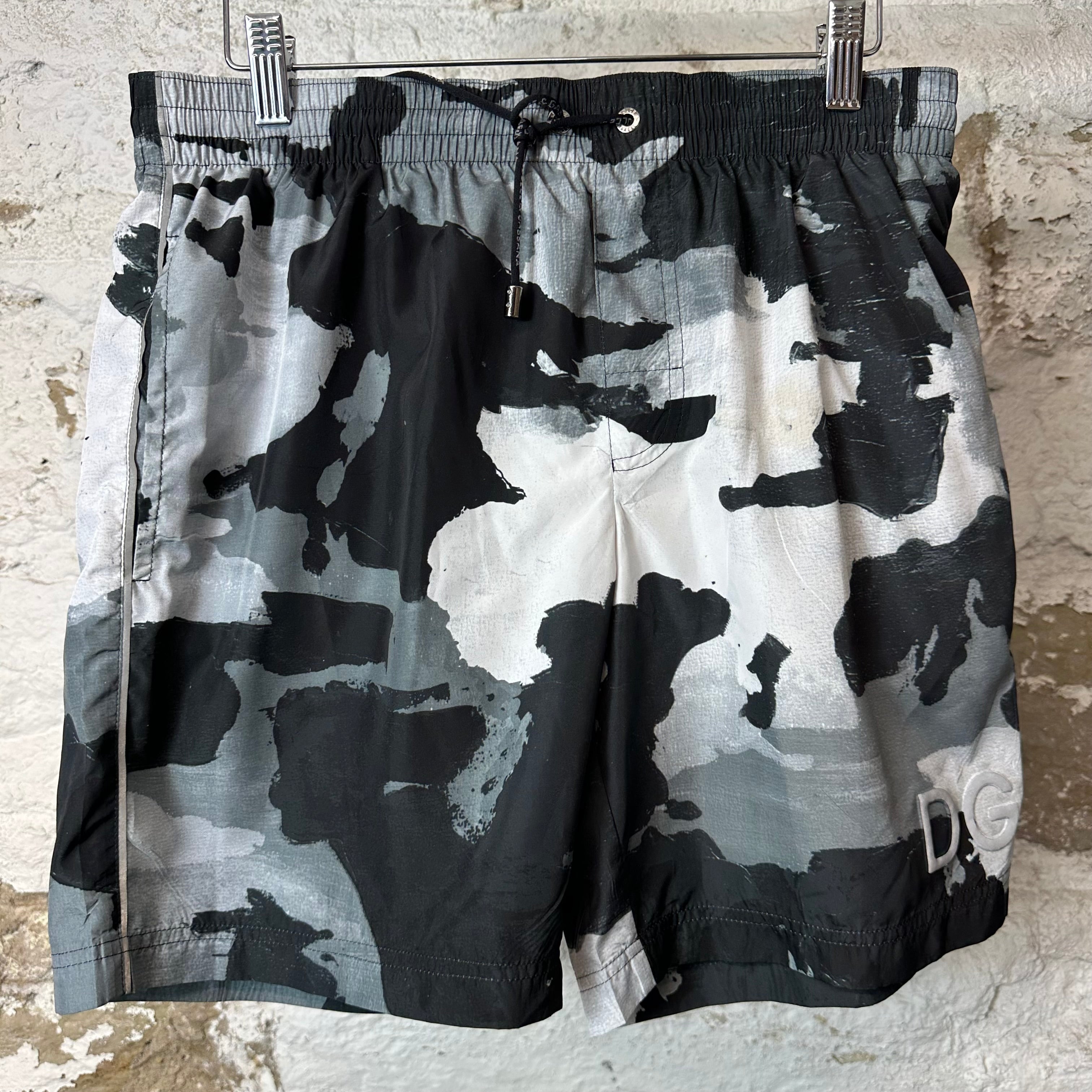 Dolce Gabbana Black White Camo Swim Trunks Sz S
