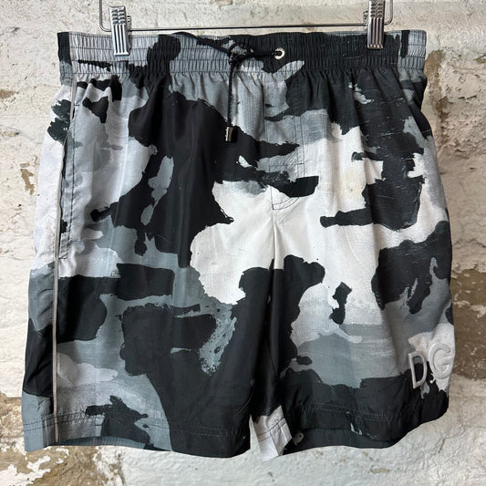 Dolce Gabbana Black White Camo Swim Trunks Sz S