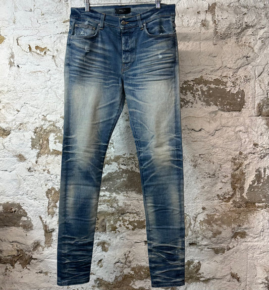 Amiri Plain Blue Honeycomb Denim Jeans Sz 33
