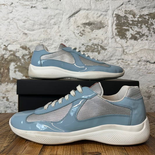 Prada Americas Cup Celeste Patent Gray White Sneaker Sz 14.5
