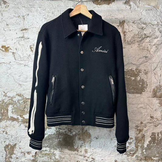 Amiri Cream Bone Wool Black Varsity Jacket Sz M