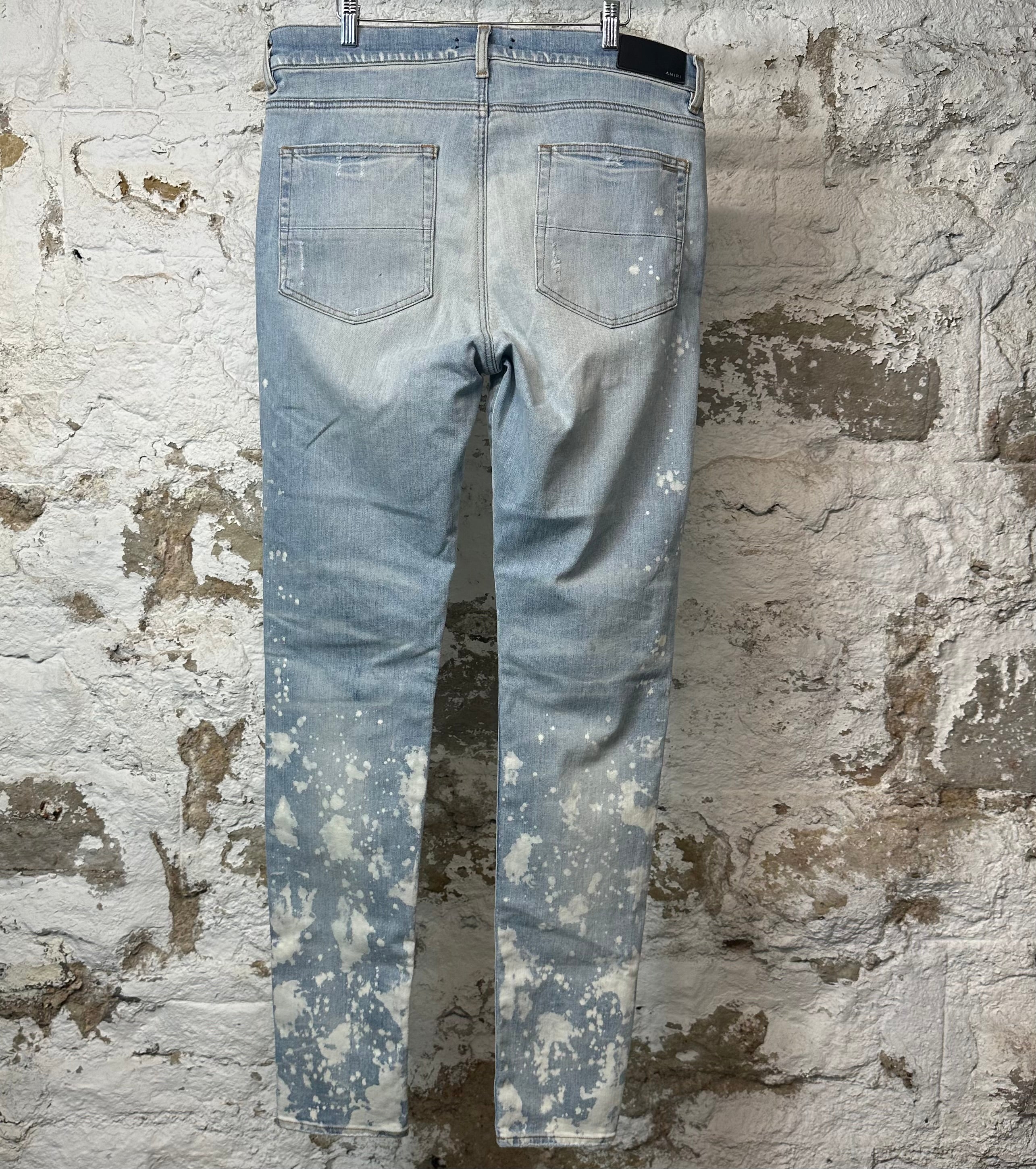 Amiri MX1 White Canvas Bleached Blue Denim Jeans Sz 38 – The