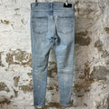 Amiri Knee Rip Paint Drip Spell Blue Denim Jeans Sz 33