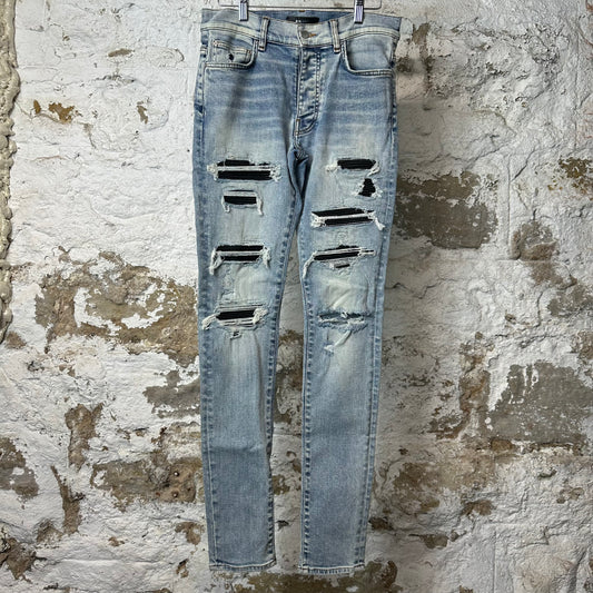 Amrii MX1 Black Leather Thrasher Blue Denim Jeans Sz 30