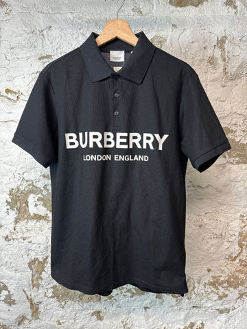 Burberry Black White Spellout Polo Sz S