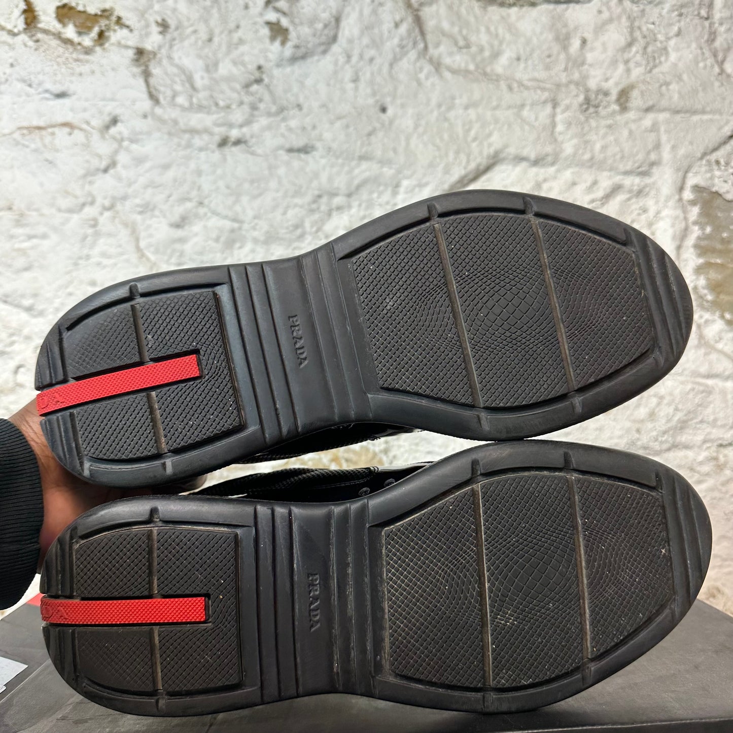 Prada Americas Cup Triple Black Patent Sneaker Sz 8