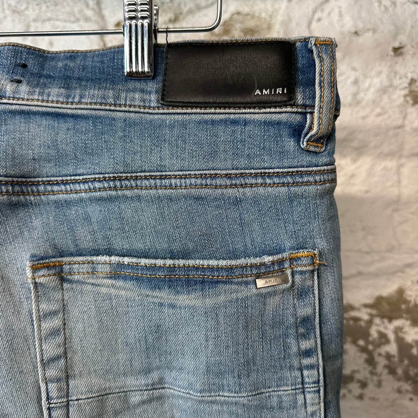 Amiri Purple Suede Spell Blue Denim Jeans Sz 33