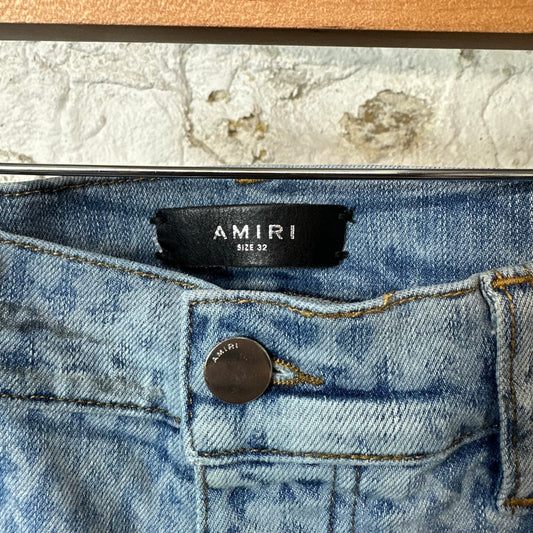 Amiri Knee Hole Playboy Print Blue Denim Jeans Sz 32