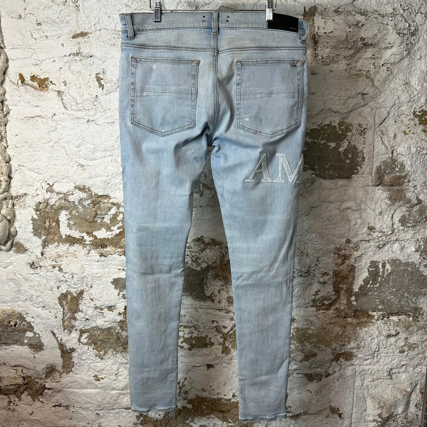 Amiri Paisley Core Logo Light Blue Denim Jeans Sz 36