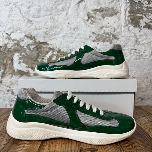 Prada Americas Cup Green Patent Grey White Sneaker Sz 9