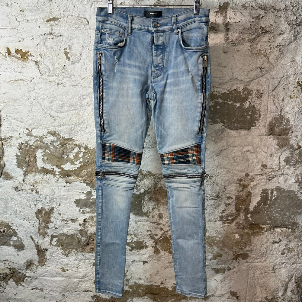Amiri MX2 Multicolor Flannel Blue Denim Jeans Sz 29