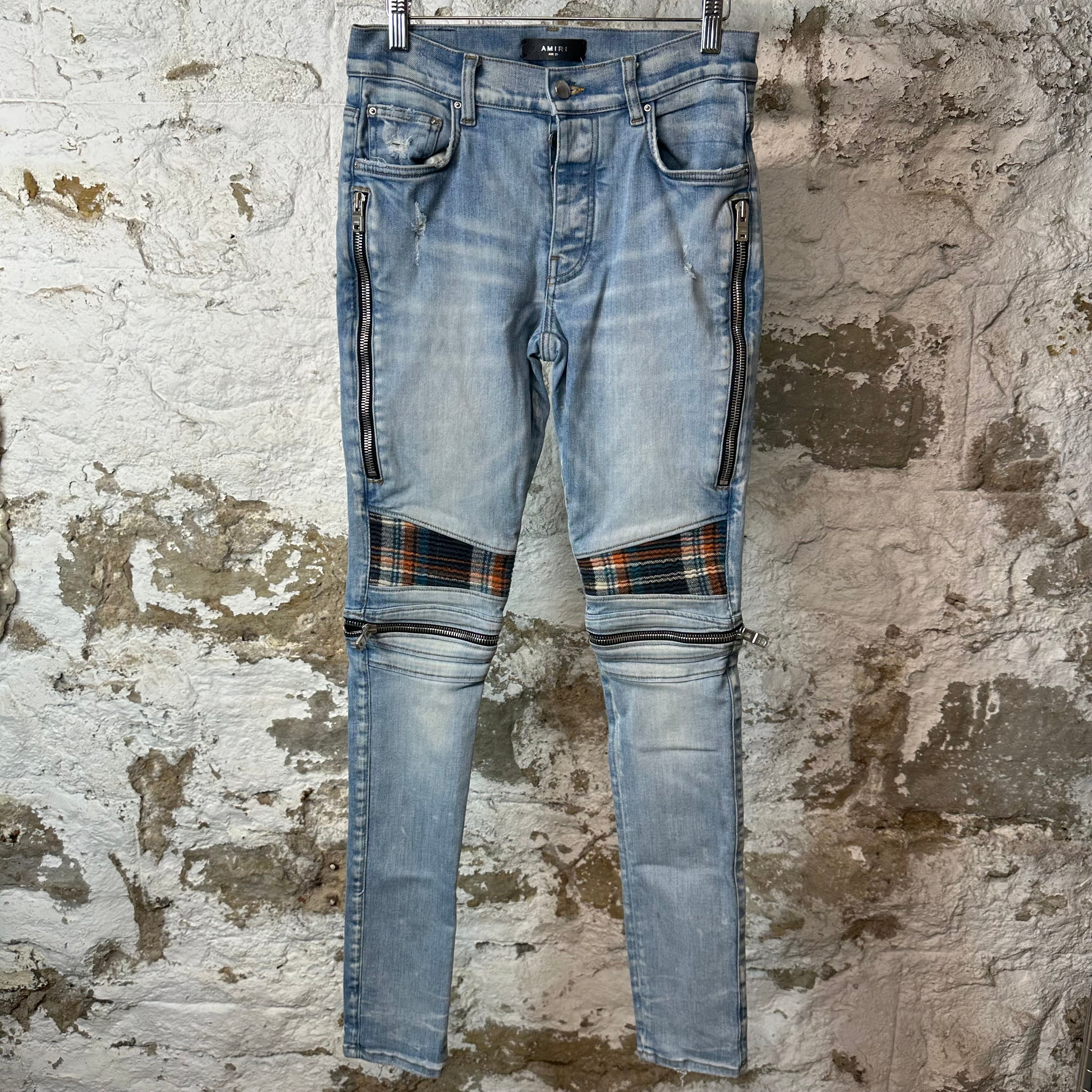 Amiri MX2 Multicolor Flannel Blue Denim Jeans Sz 29