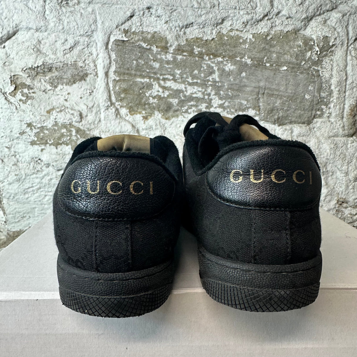 Gucci Screener Triple Black Monogram Sneaker Sz 8.5
