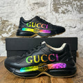 Gucci Rython Iridescent Logo Black Sneaker Sz 6.5 (39.5)