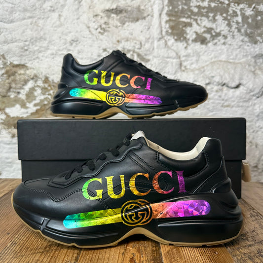 Gucci Rython Iridescent Logo Black Sneaker Sz 6.5 (39.5)