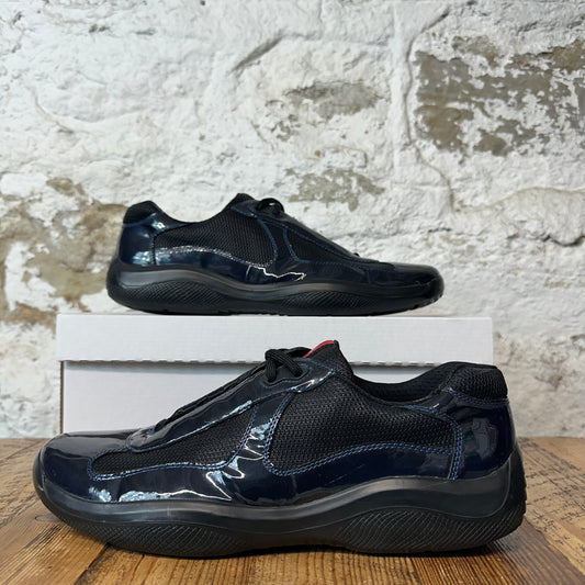 Prada Americas Cup Vintage Navy Patent Black Sneaker Sz 9.5