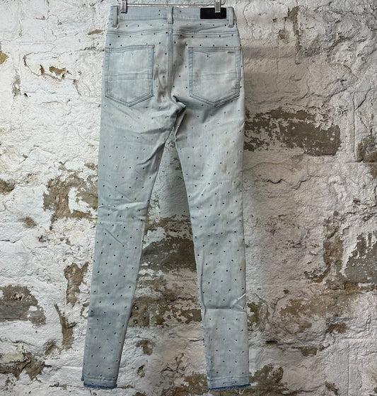 Amiri Gradient Rhinestone Lighwash Blue Denim Jeans Sz 29 (Stained)