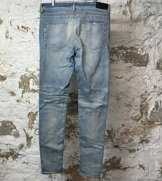 Amiri MX1 Black Leather Blue Denim Jeans Sz 36