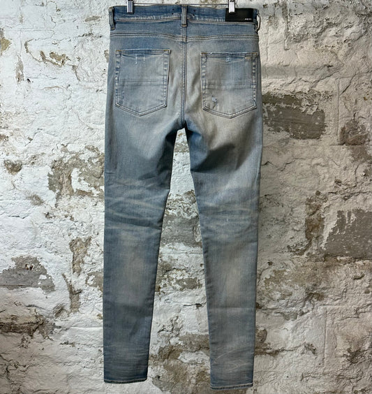 Amiri MX1 Pink Suede Blue Denim Jeans Sz 33