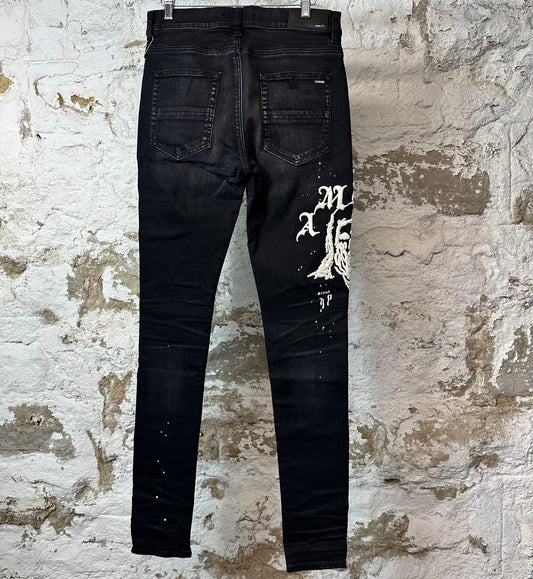 Amiri Reaper Logo Black Denim Jeans