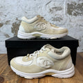 Chanel CC Beige White Trainer Sneaker Sz 6 (38)