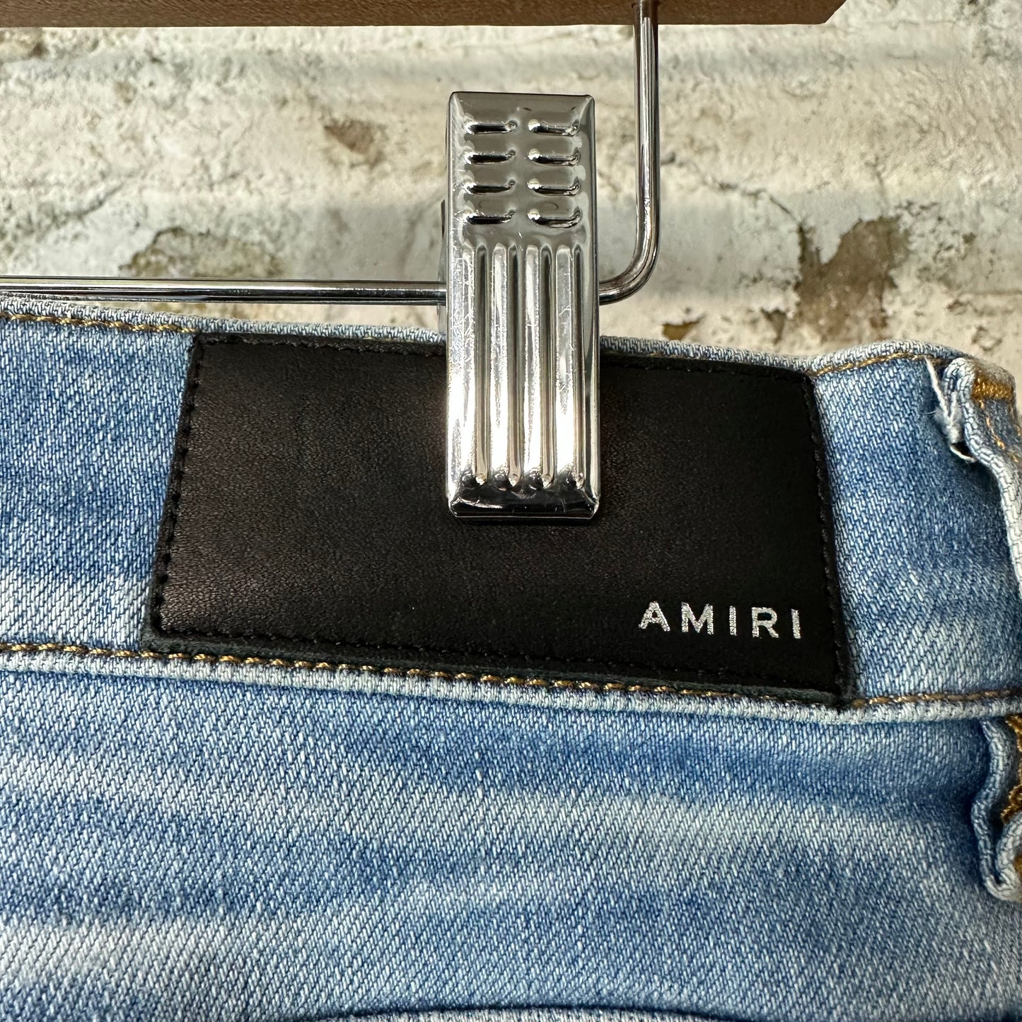 Amiri MX1 Black Leather Light Blue Denim Jeans Sz 30