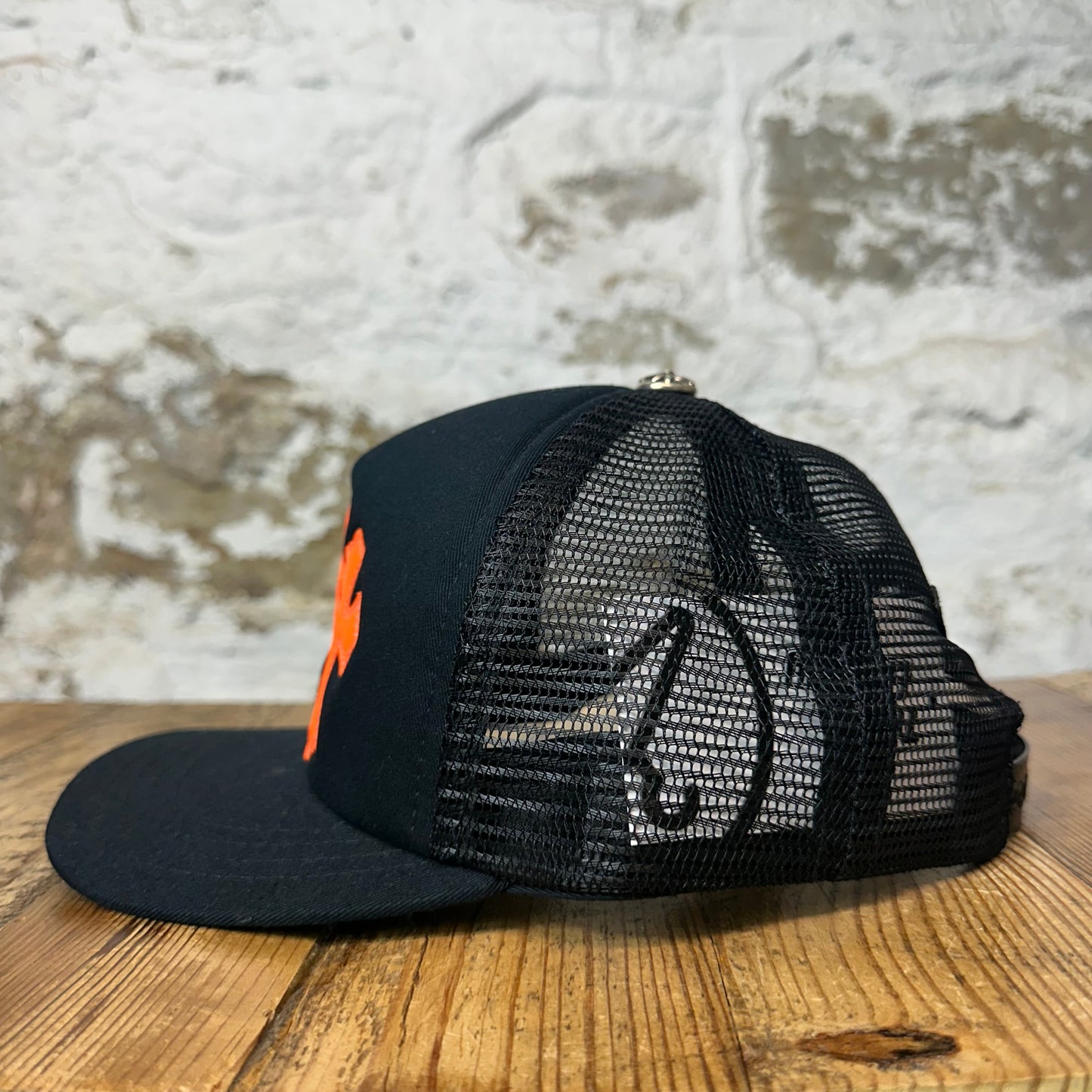 Chrome Hearts St. Barths Orange Cemetery Black Trucker Hat DS