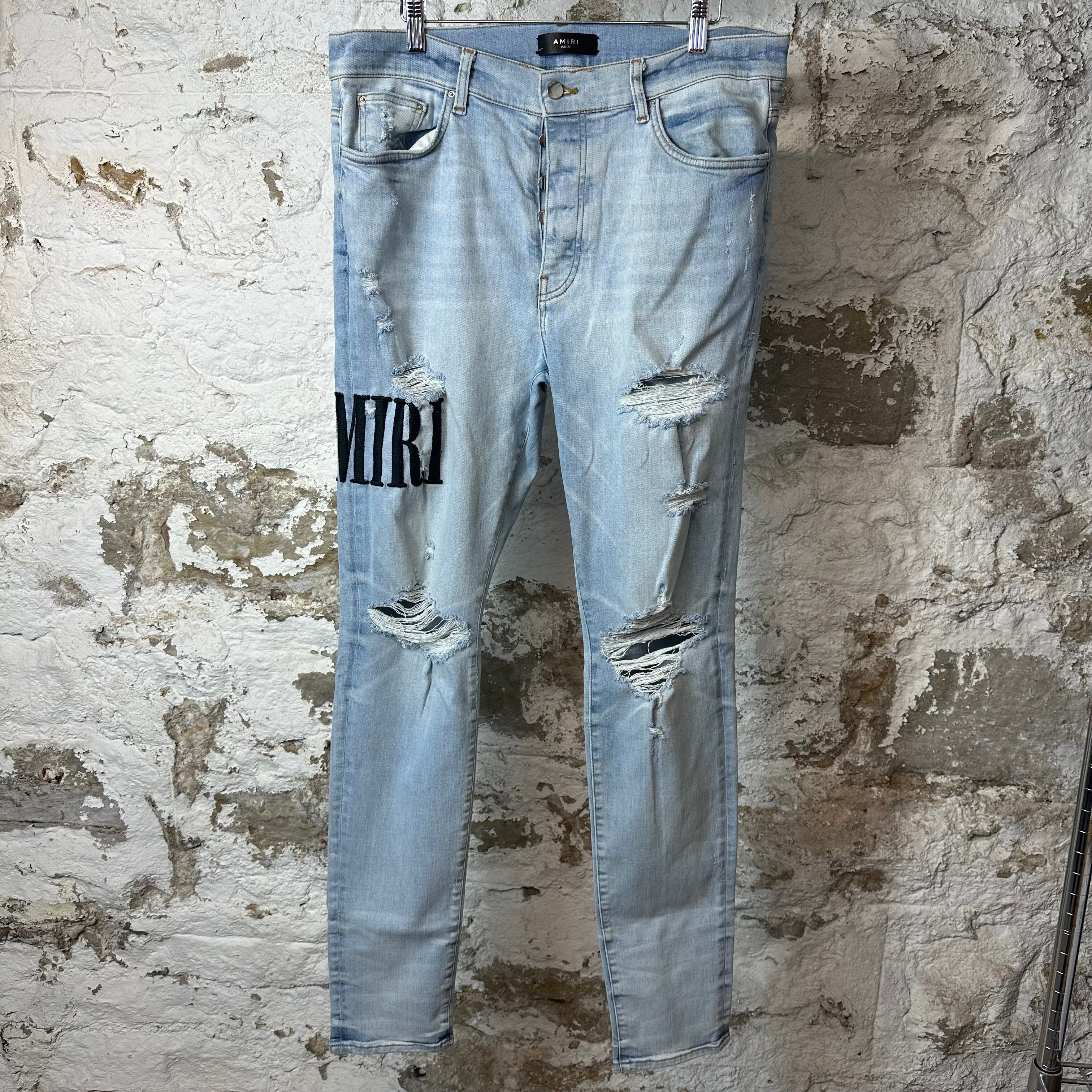 Amiri Black Stitch Spell Lightwash Blue Denim Jeans Sz 38