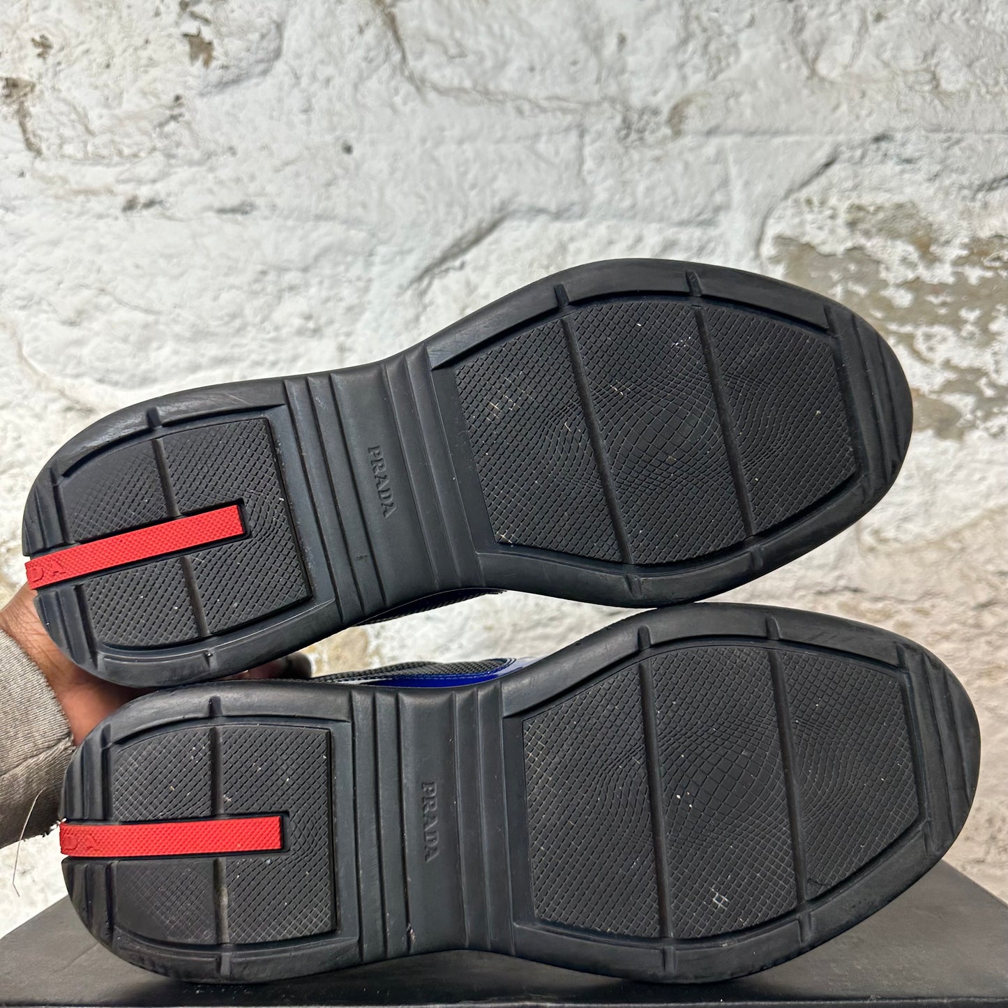 Prada Americas Cup Dark Blue Patent Black Sneaker Sz 9.5