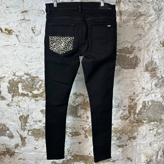 Amiri MX1 Cheetah Print Black Denim Jeans Sz 32