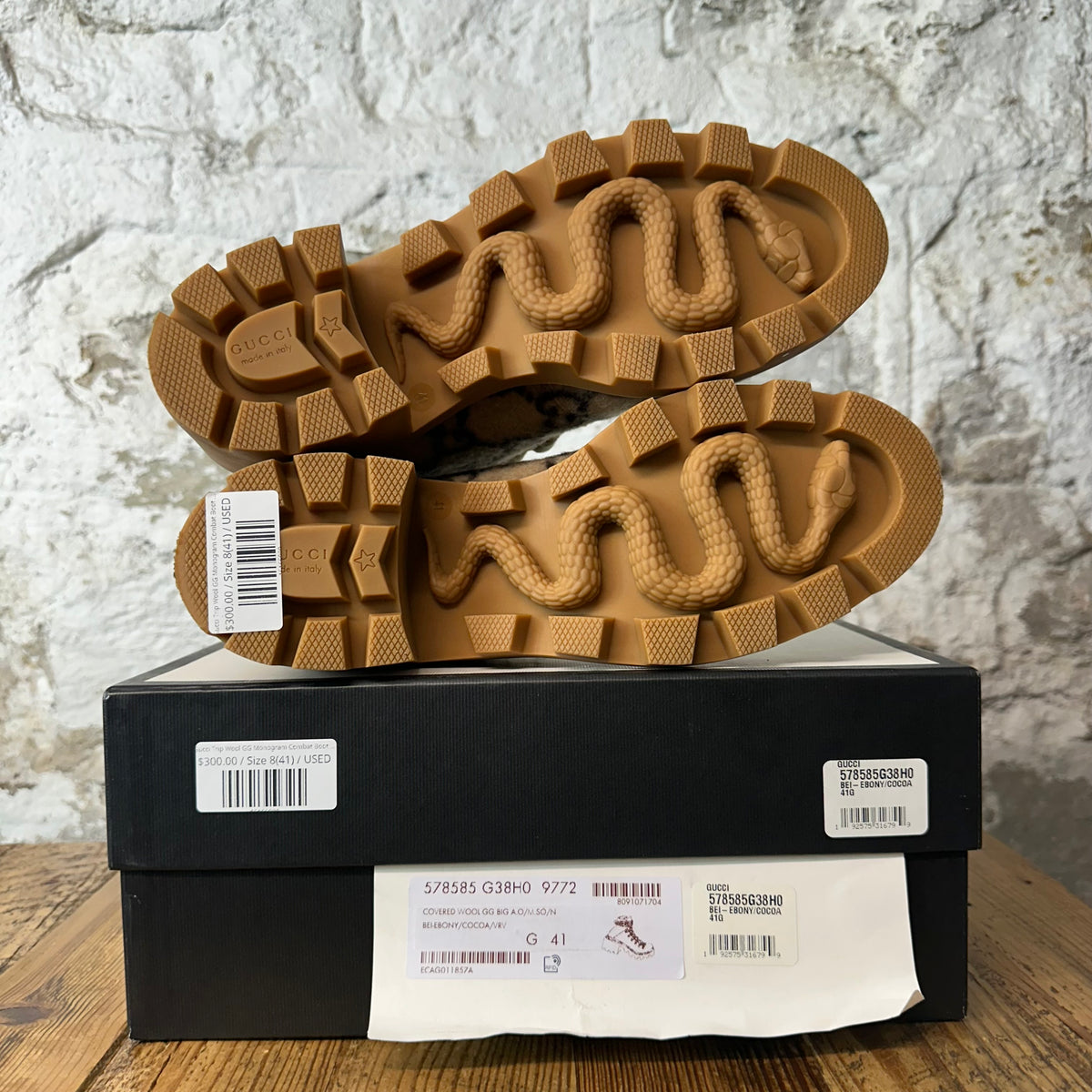 Gucci Trip Wool GG Monogram Combat Boot Sz 8 (41)