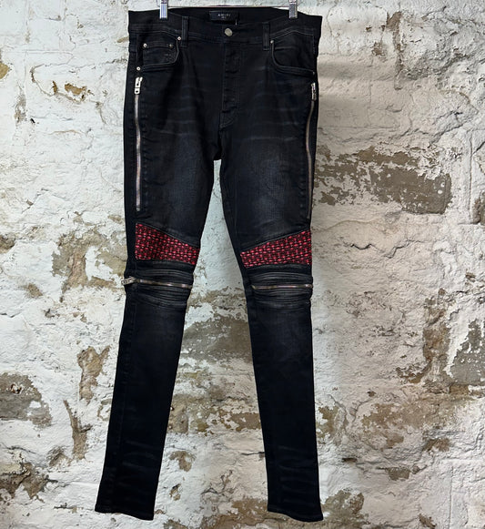 Amiri MX2 Pink Red Patch Black Denim Jeans Sz 32