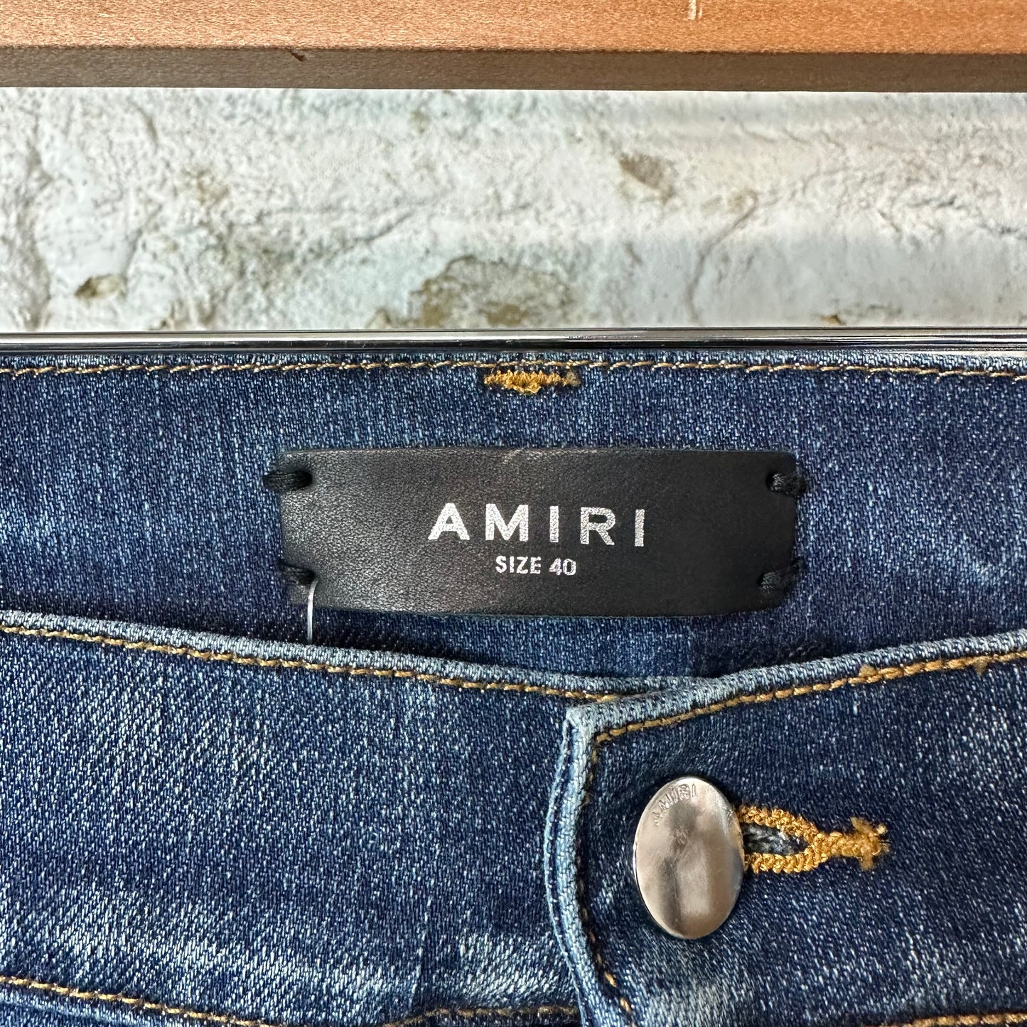 Amiri MX1 Orange Suede Dark Blue Denim Jeans Sz 40