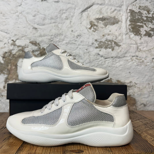 Prada Americas Cup White Patent Grey White Sneaker Sz 6 (38.5)