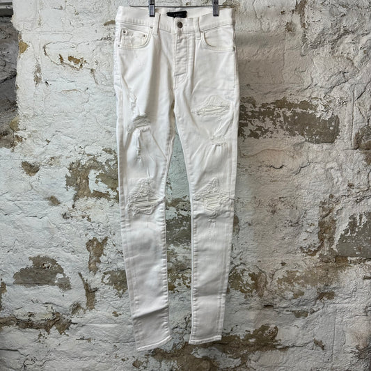 Amiri MX1 White Leather White Denim Jeans Sz 29