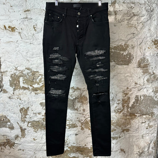 Amiri MX1 Grey Paisley Thrasher Black Denim Jeans Sz 32