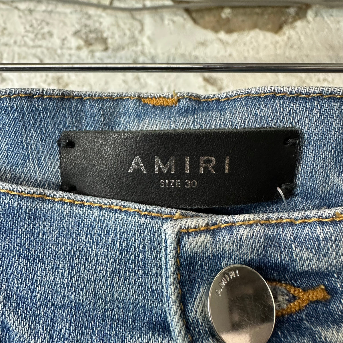 Amiri Distressed Side Spell Blue Denim Jeans Sz 30
